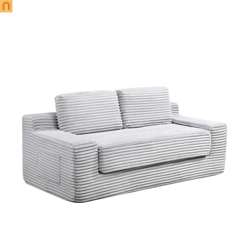 Sofa Bed Convertible Corduroy Gray 2-Seat Floor Bed 70in No Assembly