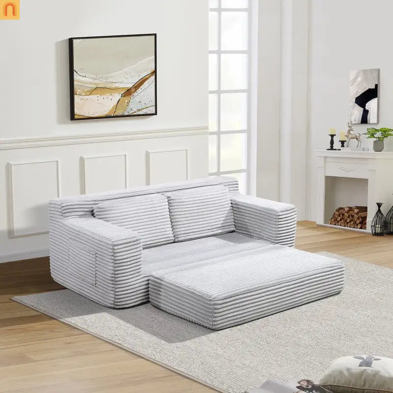Sofa Bed Convertible Corduroy Gray 2-Seat Floor Bed 70in No Assembly