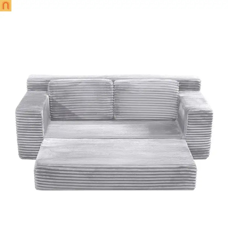 Sofa Bed Convertible Corduroy Gray 2-Seat Floor Bed 70in No Assembly