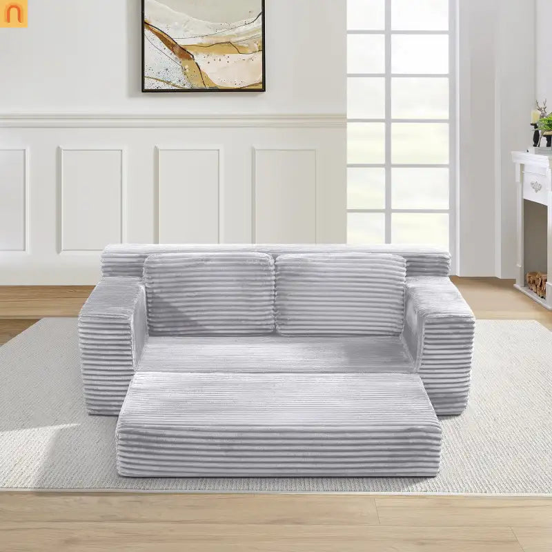 Sofa Bed Convertible Corduroy Gray 2-Seat Floor Bed 70in No Assembly