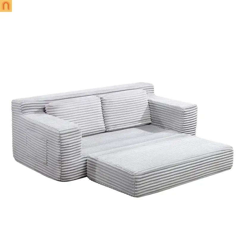 Sofa Bed Convertible Corduroy Gray 2-Seat Floor Bed 70in No Assembly