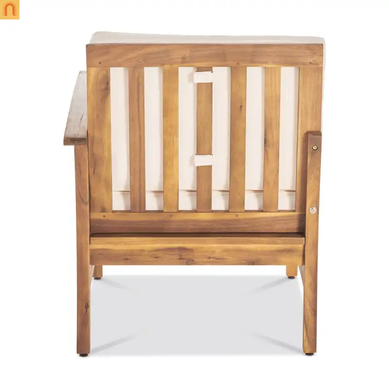 Outdoor Sofa Set Acacia Wood Cream Cushions 3-Seater with Table