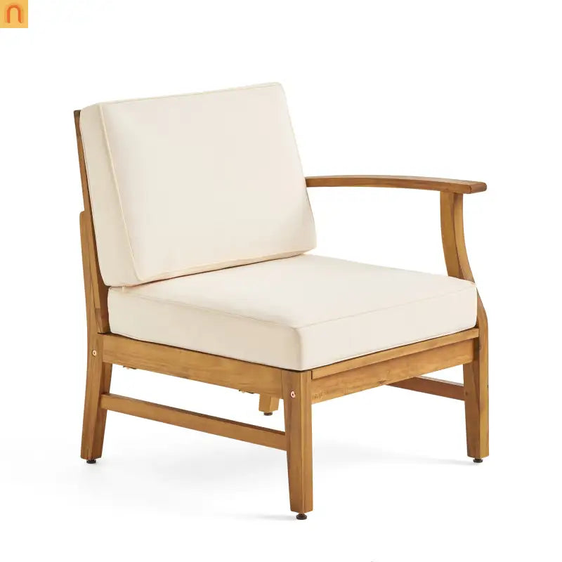 Outdoor Sofa Set Acacia Wood Cream Cushions 3-Seater with Table