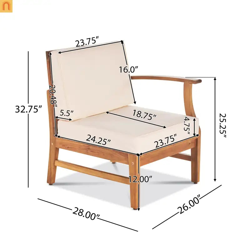 Outdoor Sofa Set Acacia Wood Cream Cushions 3-Seater with Table