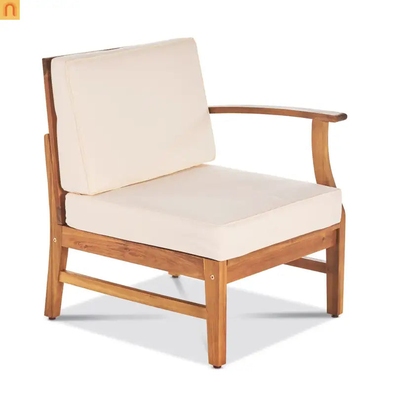 Outdoor Sofa Set Acacia Wood Cream Cushions 3-Seater with Table