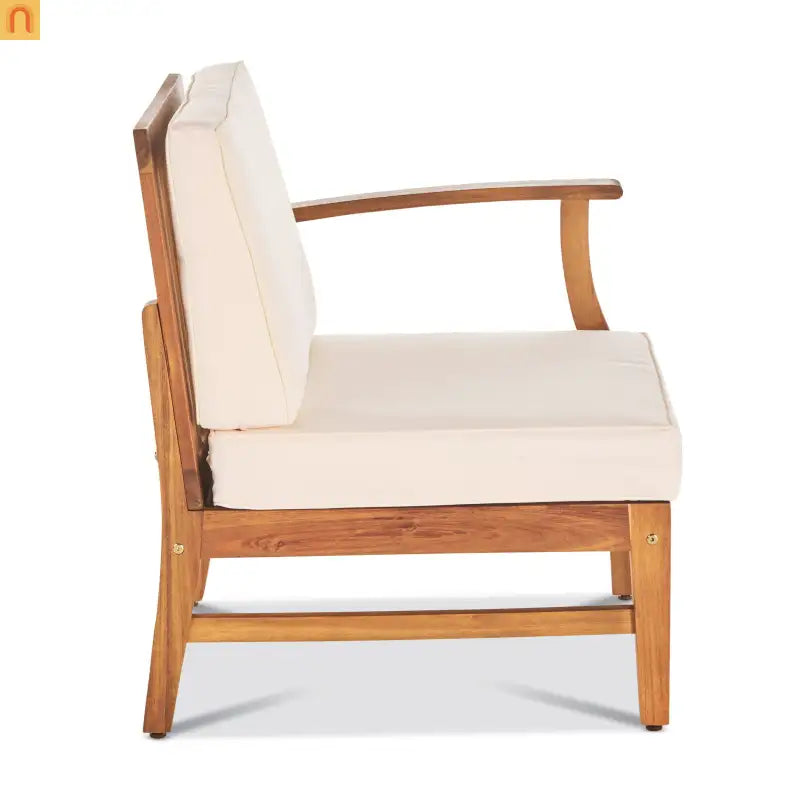 Outdoor Sofa Set Acacia Wood Cream Cushions 3-Seater with Table