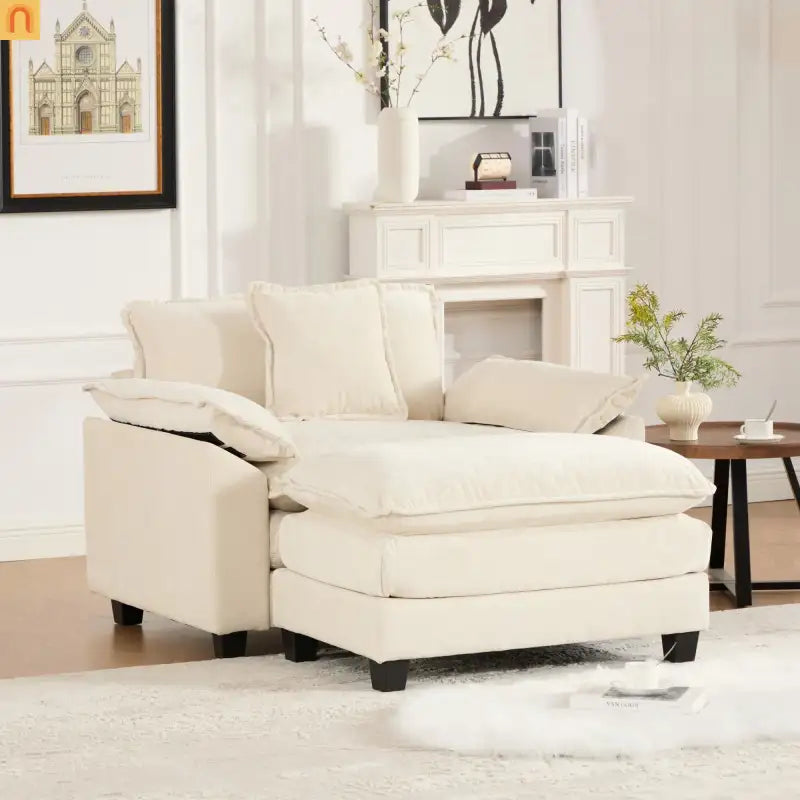 Sofa Modular Chenille Beige 1-Seat Cloud Cushion Double-Layer Foam