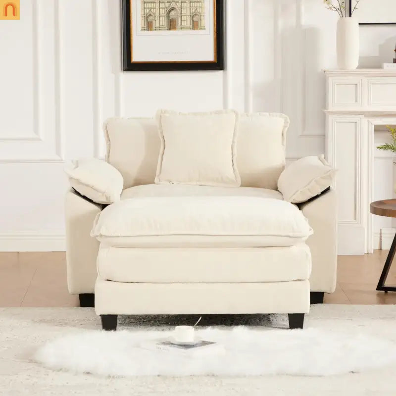 Sofa Modular Chenille Beige 1-Seat Cloud Cushion Double-Layer Foam