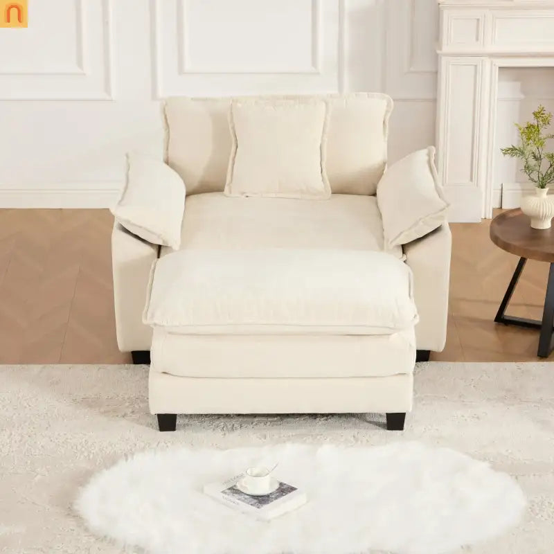 Sofa Modular Chenille Beige 1-Seat Cloud Cushion Double-Layer Foam