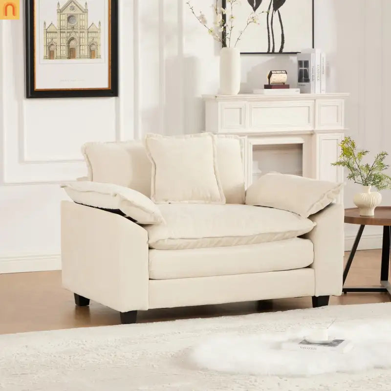 Sofa Modular Chenille Beige 1-Seat Cloud Cushion Double-Layer Foam