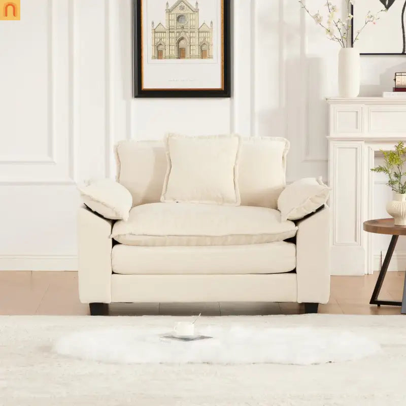 Sofa Modular Chenille Beige 1-Seat Cloud Cushion Double-Layer Foam