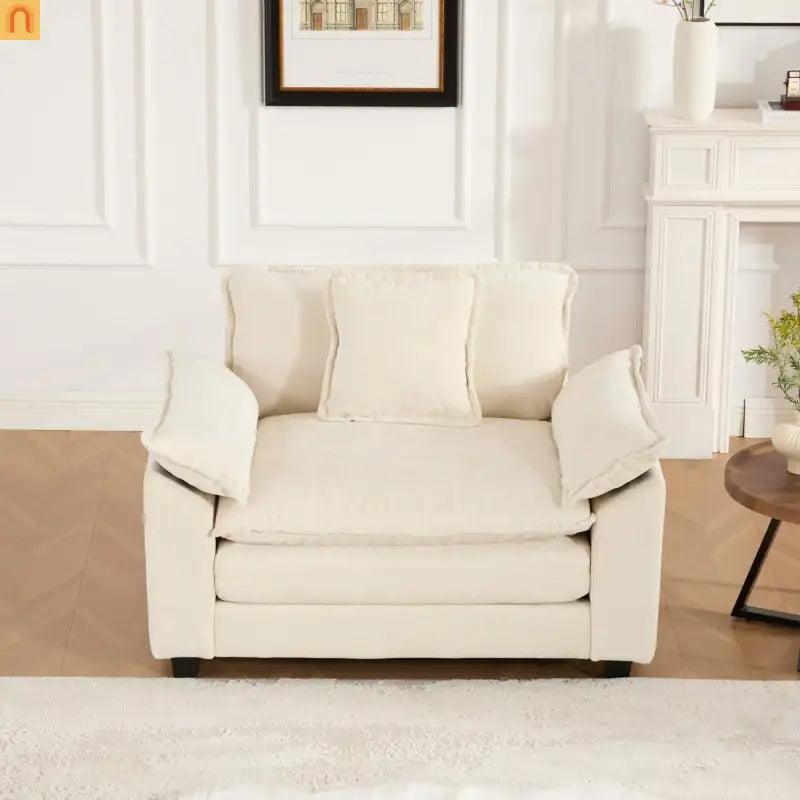 Sofa Modular Chenille Beige 1-Seat Cloud Cushion Double-Layer Foam