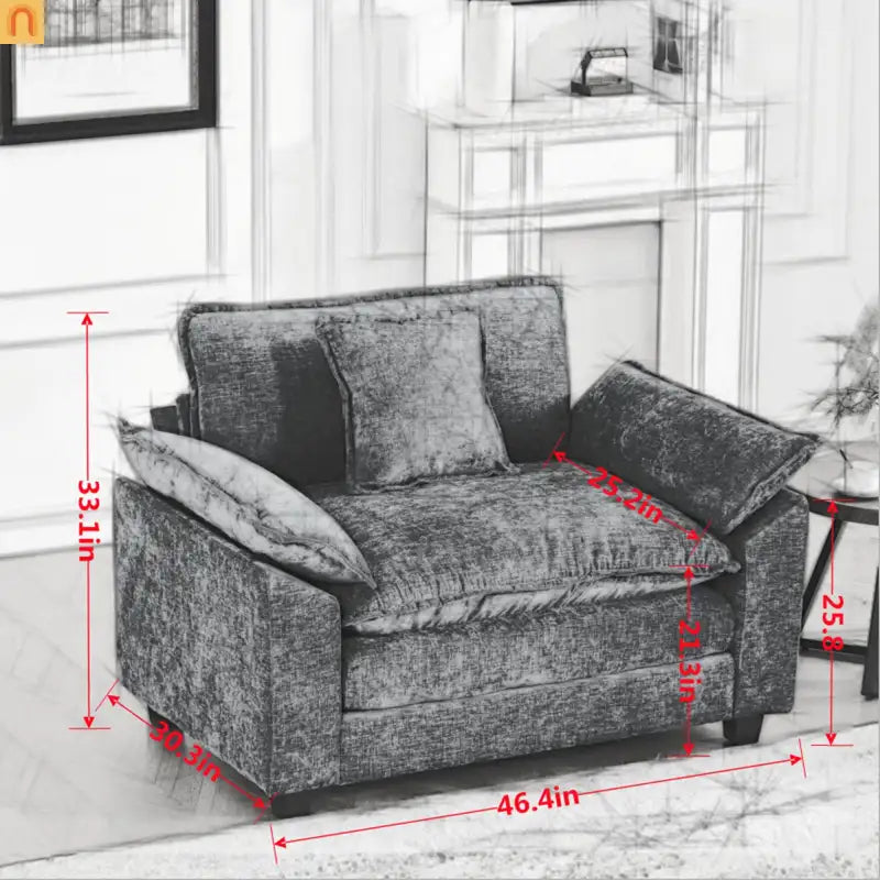Sofa Modular Chenille Beige 1-Seat Cloud Cushion Double-Layer Foam