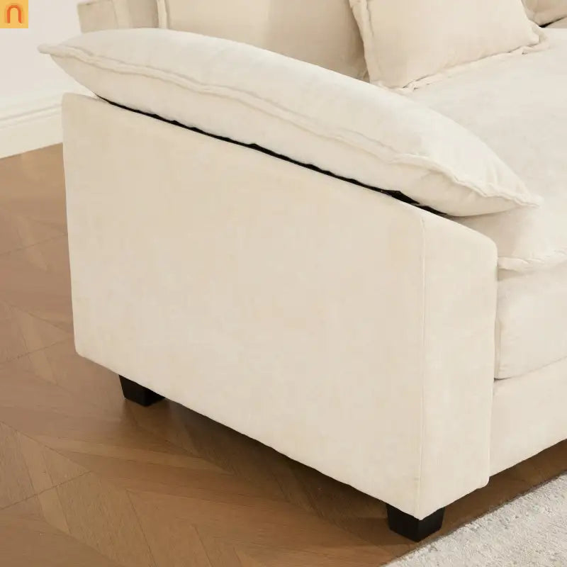 Sofa Modular Chenille Beige 1-Seat Cloud Cushion Double-Layer Foam