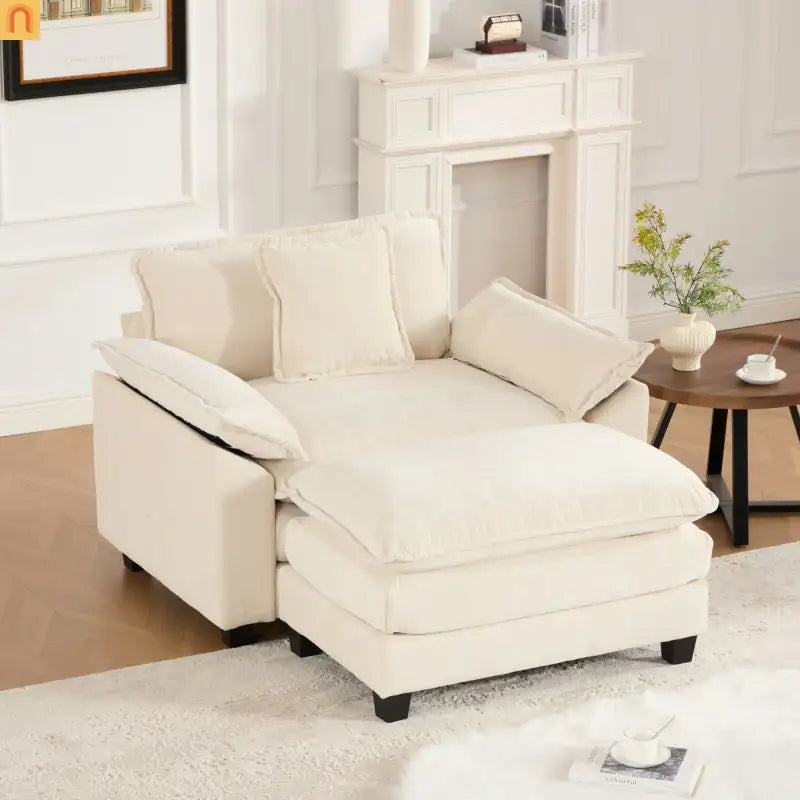 Sofa Modular Chenille Beige 1-Seat Cloud Cushion Double-Layer Foam
