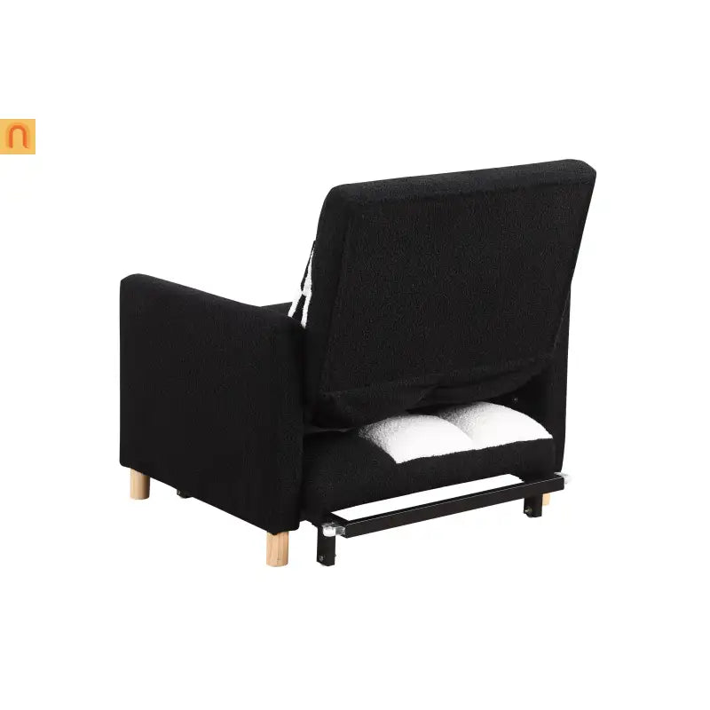 Sleeper Chair Convertible 3-in-1 Teddy Fabric Black Adjustable Backrest 330 lb