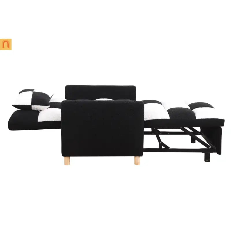 Sleeper Chair Convertible 3-in-1 Teddy Fabric Black Adjustable Backrest 330 lb