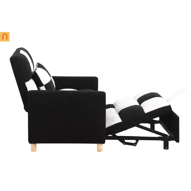 Sleeper Chair Convertible 3-in-1 Teddy Fabric Black Adjustable Backrest 330 lb