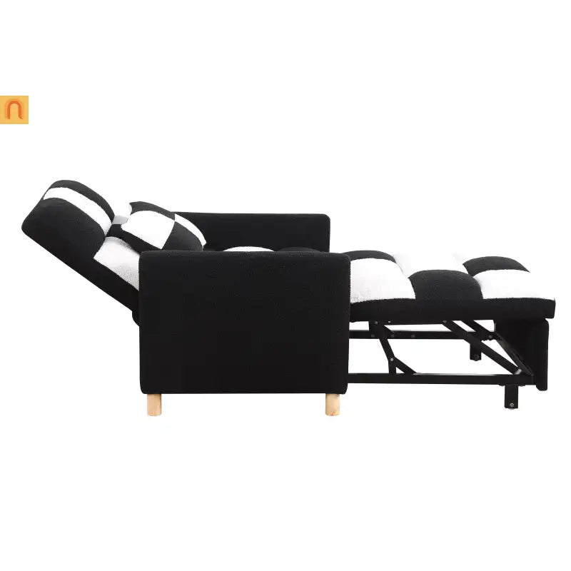 Sleeper Chair Convertible 3-in-1 Teddy Fabric Black Adjustable Backrest 330 lb