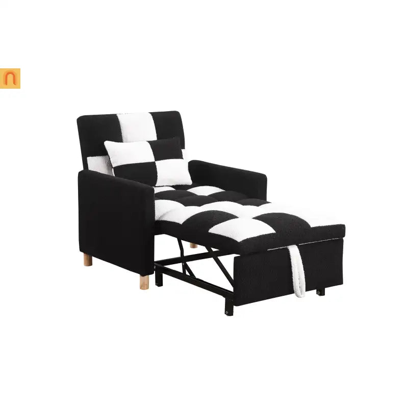 Sleeper Chair Convertible 3-in-1 Teddy Fabric Black Adjustable Backrest 330 lb