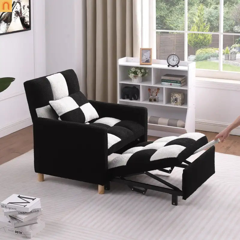 Sleeper Chair Convertible 3-in-1 Teddy Fabric Black Adjustable Backrest 330 lb