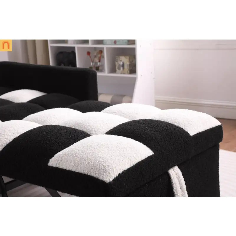 Sleeper Chair Convertible 3-in-1 Teddy Fabric Black Adjustable Backrest 330 lb