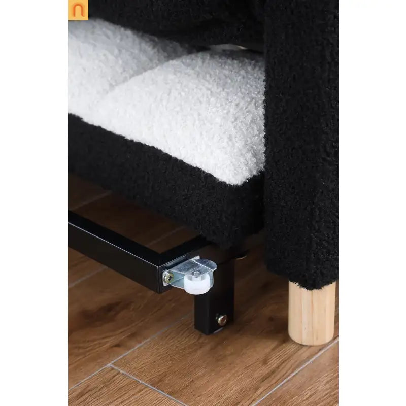 Sleeper Chair Convertible 3-in-1 Teddy Fabric Black Adjustable Backrest 330 lb