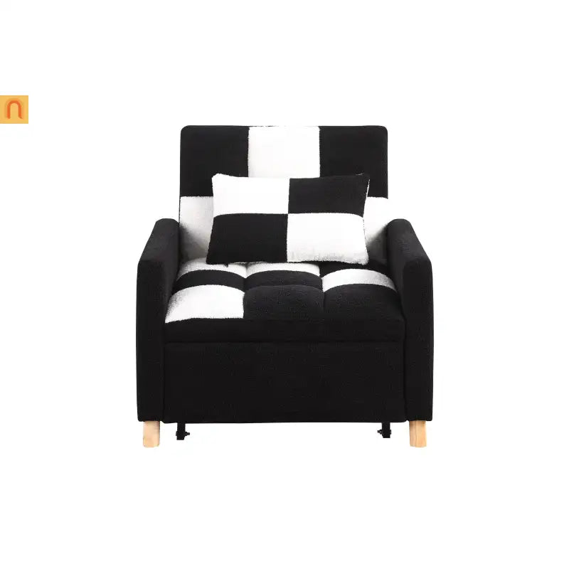Sleeper Chair Convertible 3-in-1 Teddy Fabric Black Adjustable Backrest 330 lb