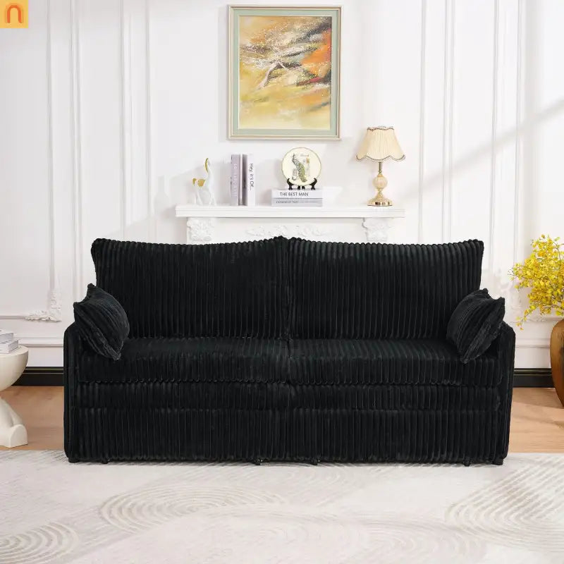 Sofa Convertible Corduroy Black USB 3-in-1 600 lb
