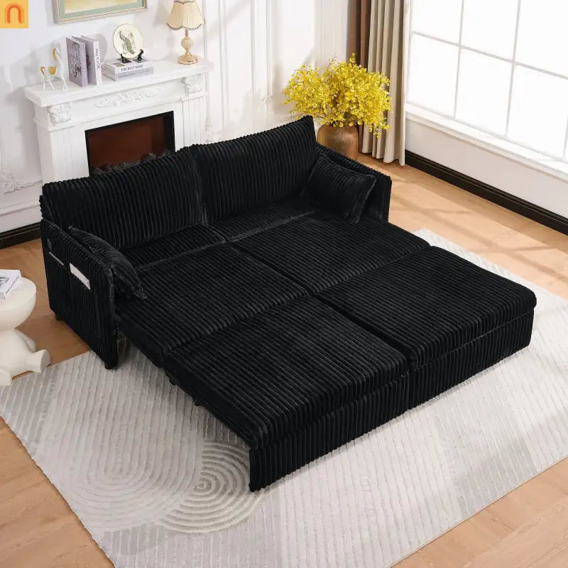 Sofa Convertible Corduroy Black USB 3-in-1 600 lb