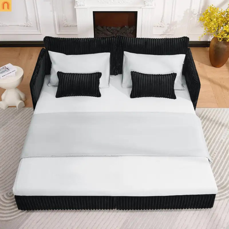 Sofa Convertible Corduroy Black USB 3-in-1 600 lb