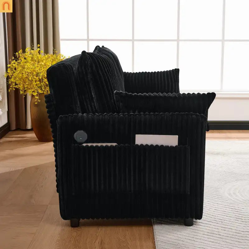 Sofa Convertible Corduroy Black USB 3-in-1 600 lb