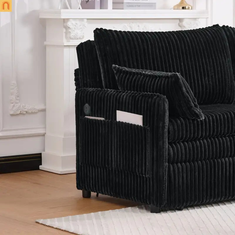 Sofa Convertible Corduroy Black USB 3-in-1 600 lb
