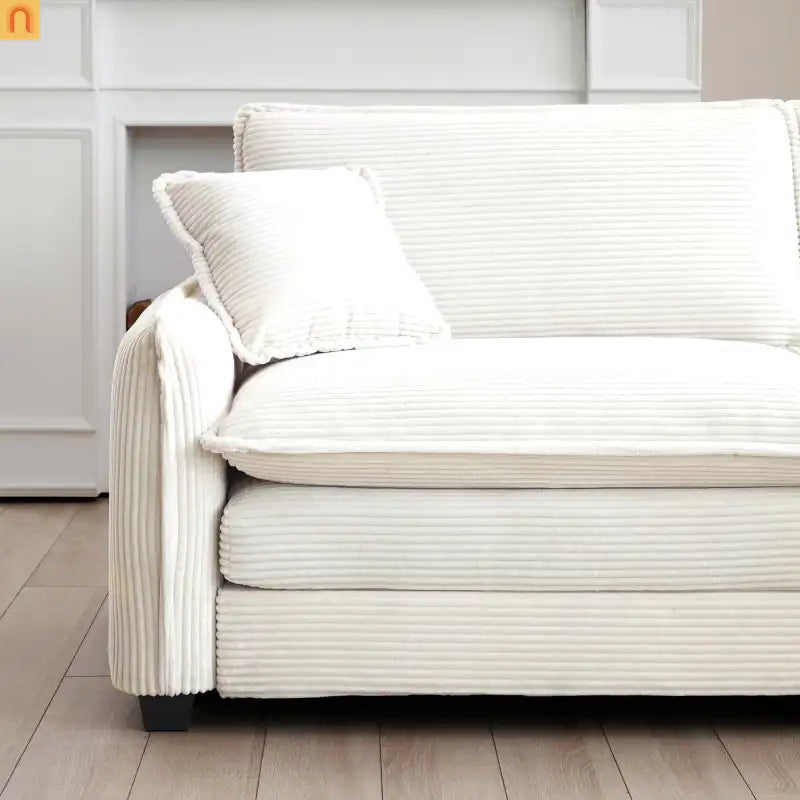 Sofa Set Deep Seat Corduroy Beige 7-Seat 3-Piece Retro Style