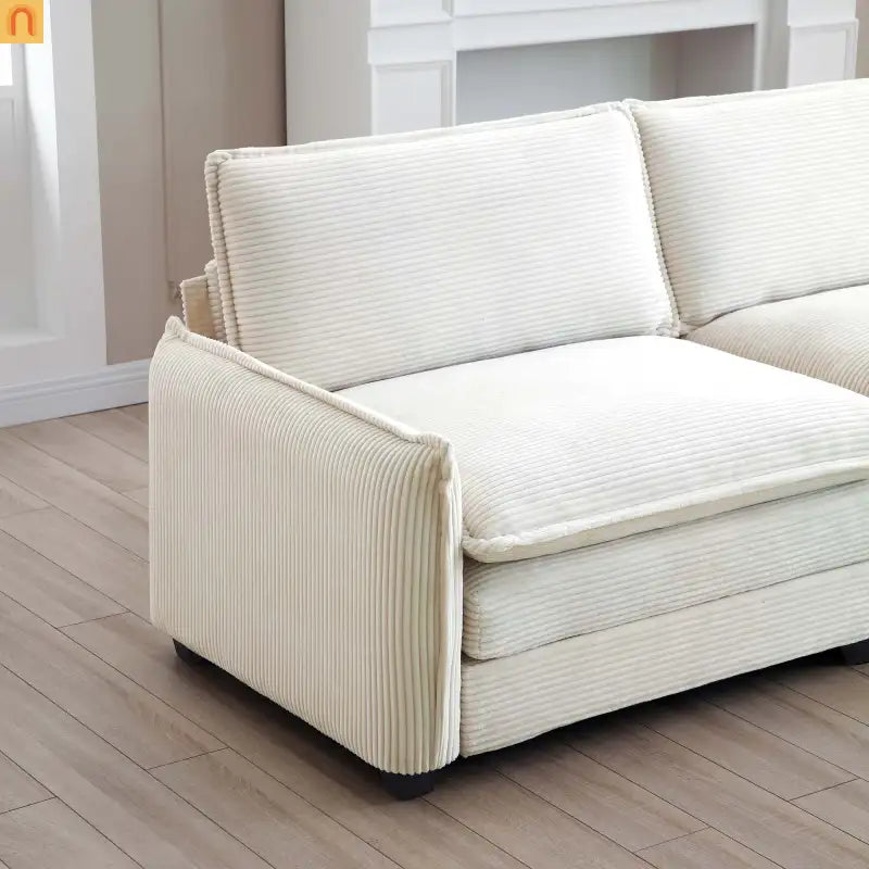 Sofa Set Deep Seat Corduroy Beige 7-Seat 3-Piece Retro Style