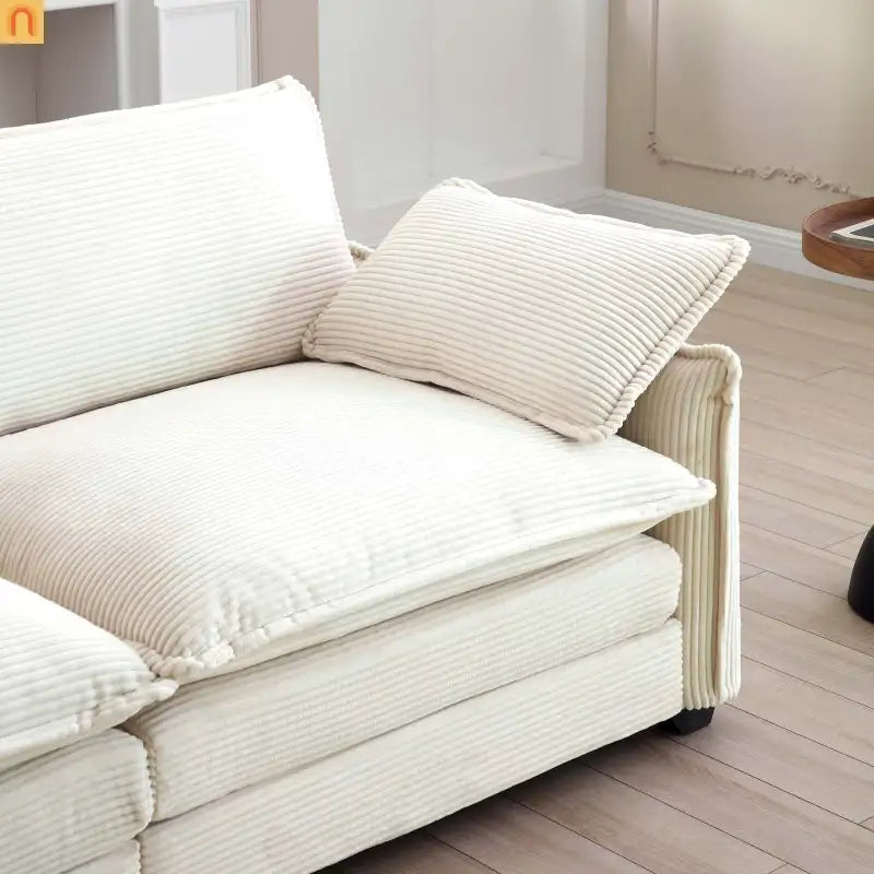 Sofa Set Deep Seat Corduroy Beige 7-Seat 3-Piece Retro Style