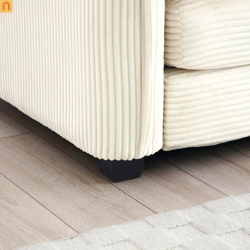 Sofa Set Deep Seat Corduroy Beige 7-Seat 3-Piece Retro Style