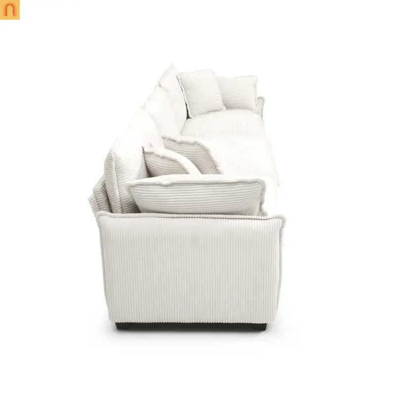 Sofa Set Deep Seat Corduroy Beige 7-Seat 3-Piece Retro Style