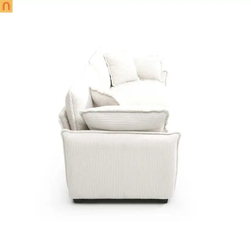 Sofa Set Deep Seat Corduroy Beige 7-Seat 3-Piece Retro Style