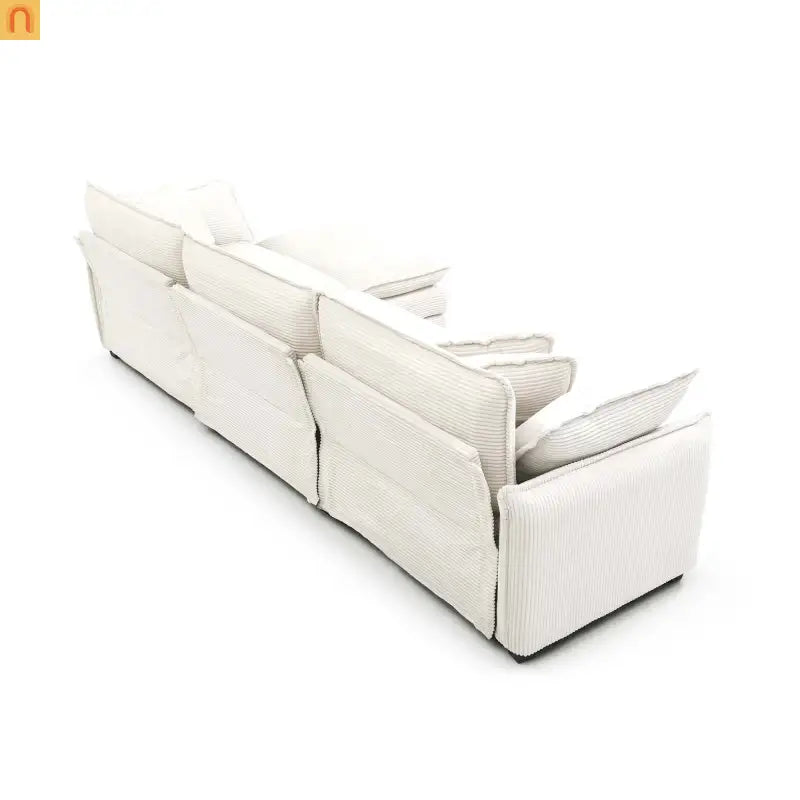 Sofa Set Deep Seat Corduroy Beige 7-Seat 3-Piece Retro Style