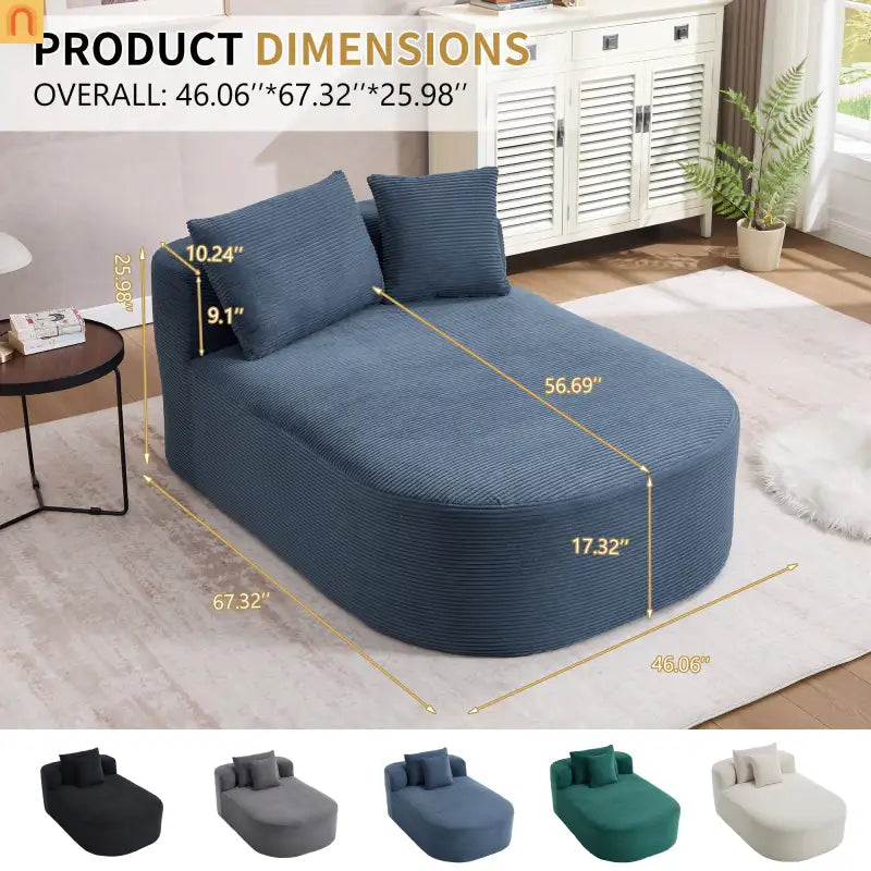 Chaise Lounge Corduroy Blue Oversized 375 lb No Assembly