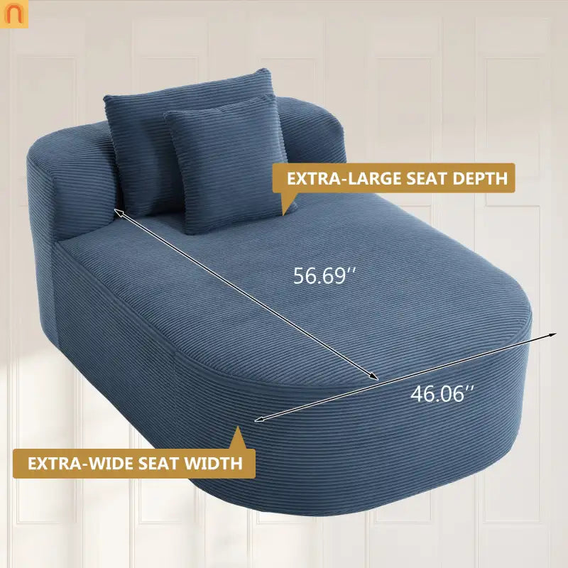 Chaise Lounge Corduroy Blue Oversized 375 lb No Assembly
