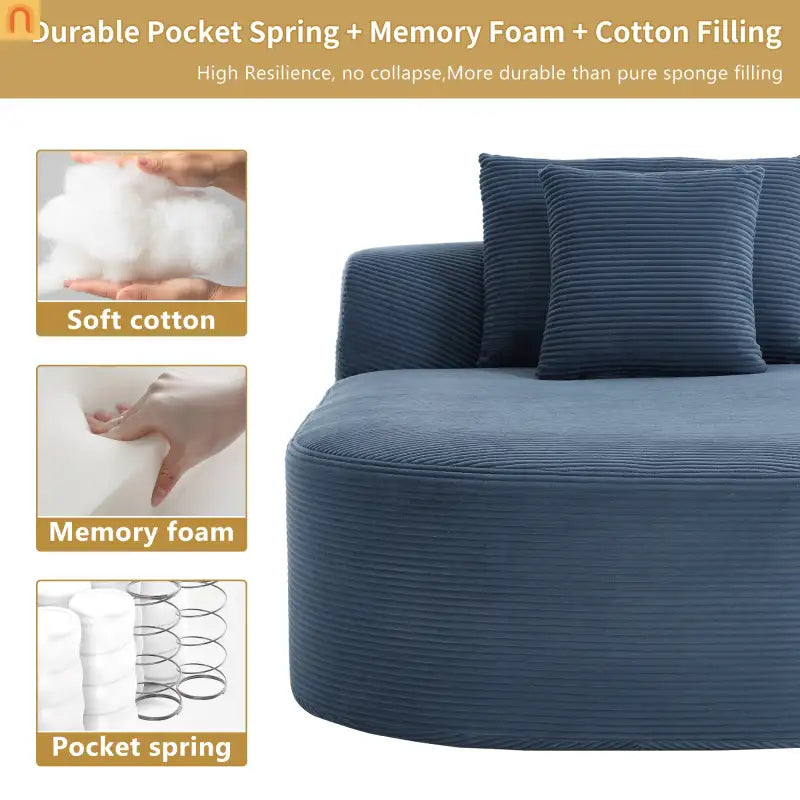 Chaise Lounge Corduroy Blue Oversized 375 lb No Assembly