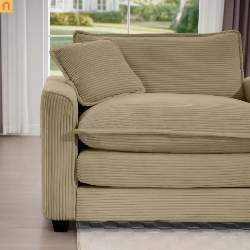 Sofa Set Corduroy Tan Deep Seat 7-Seat 2-Piece Retro Modern