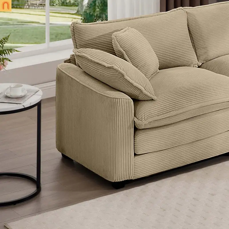 Sofa Set Corduroy Tan Deep Seat 7-Seat 2-Piece Retro Modern