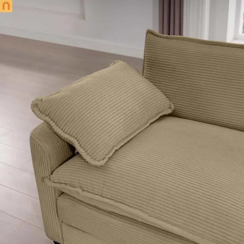 Sofa Set Corduroy Tan Deep Seat 7-Seat 2-Piece Retro Modern