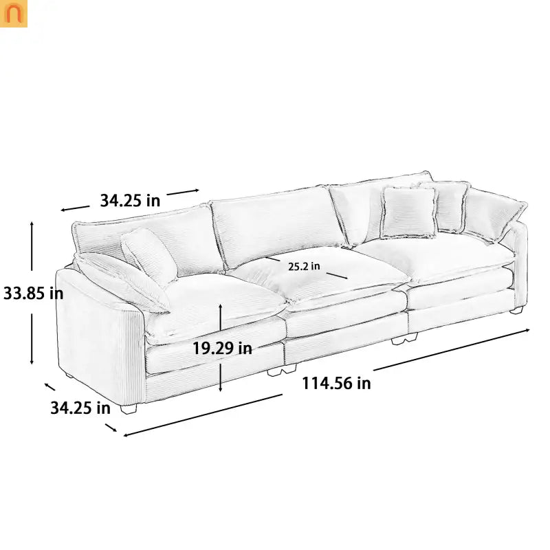 Sofa Set Corduroy Tan Deep Seat 7-Seat 2-Piece Retro Modern