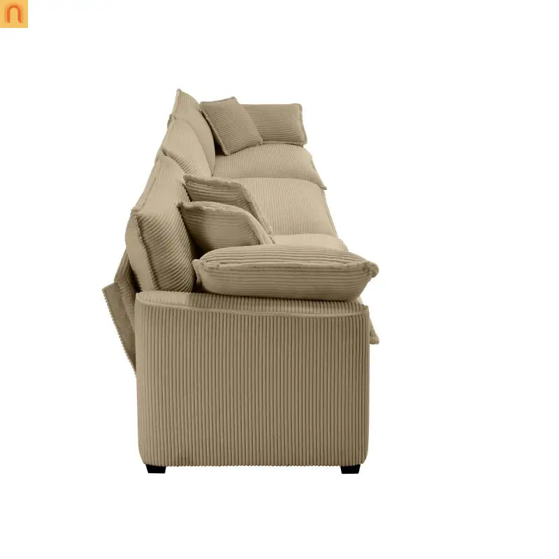 Sofa Set Corduroy Tan Deep Seat 7-Seat 2-Piece Retro Modern