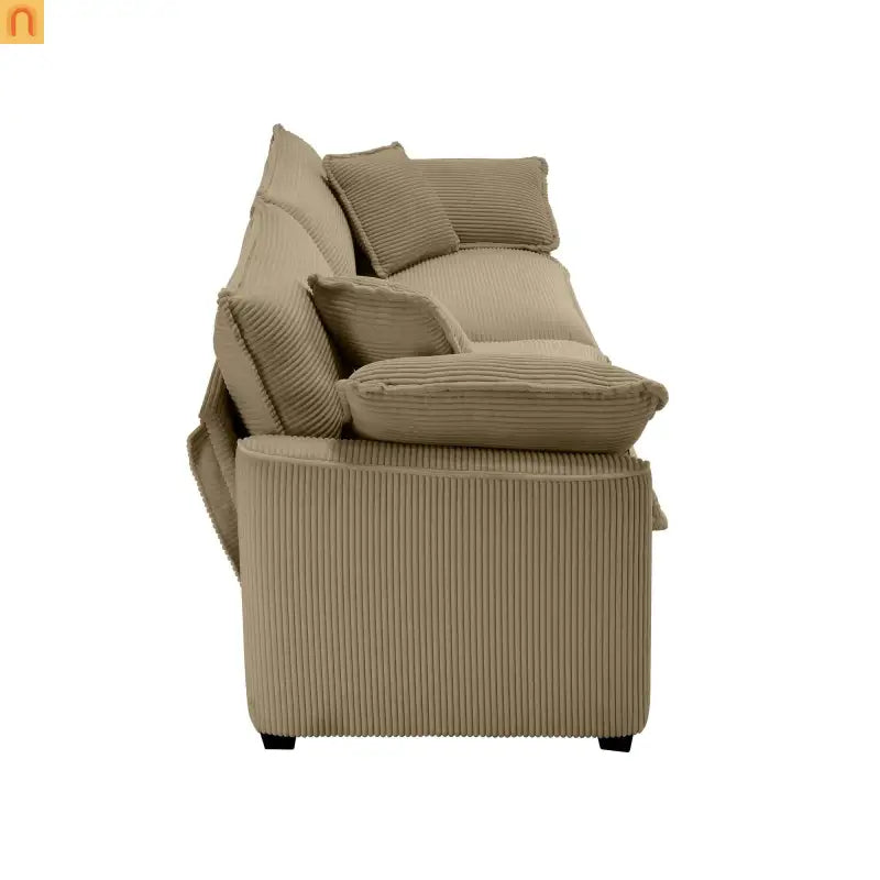 Sofa Set Corduroy Tan Deep Seat 7-Seat 2-Piece Retro Modern