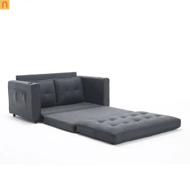 Sofa Bed 3-in-1 Folding Tufted Fabric Dark Gray 55in